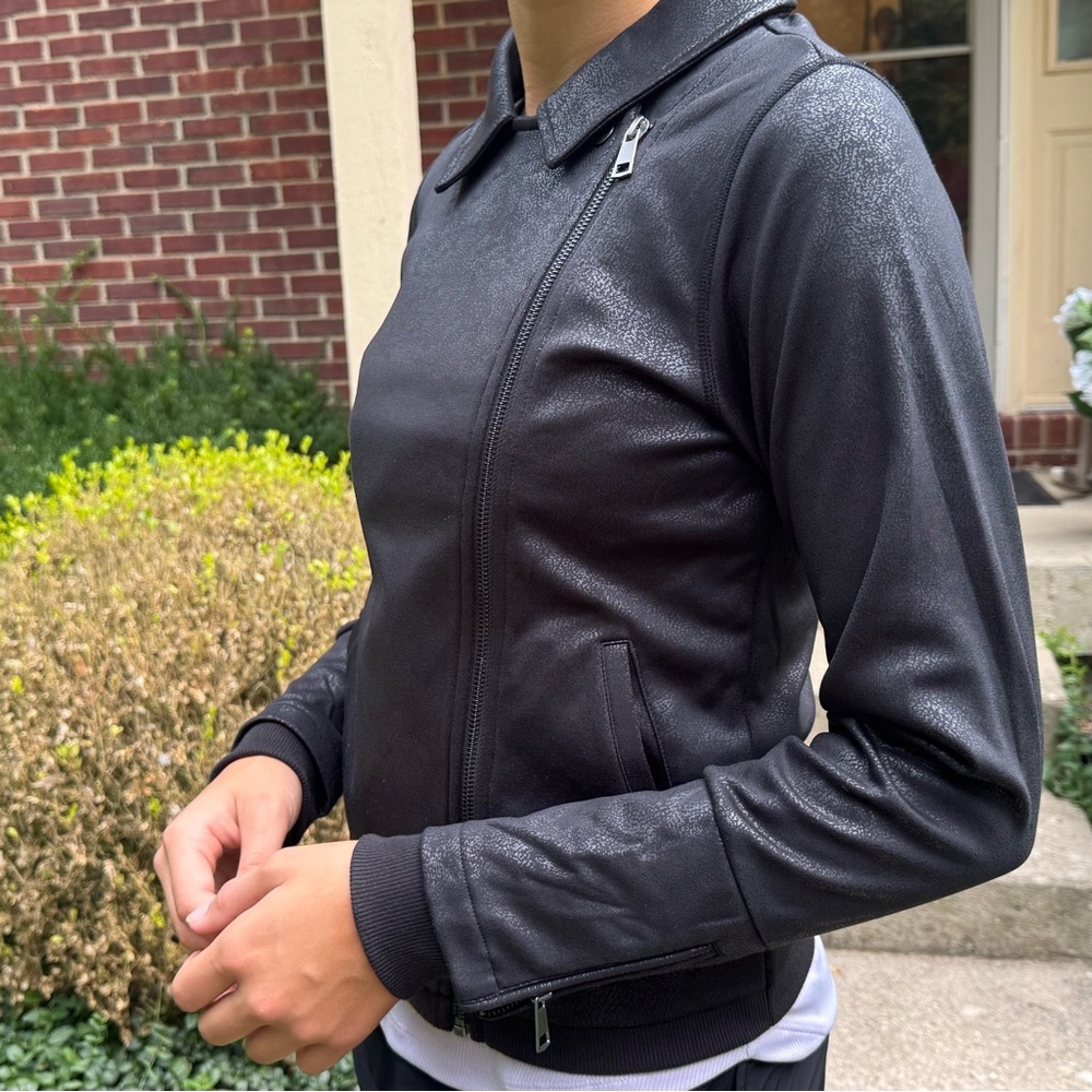 Grace & Lace Black Faux Leather Bomber Jacket